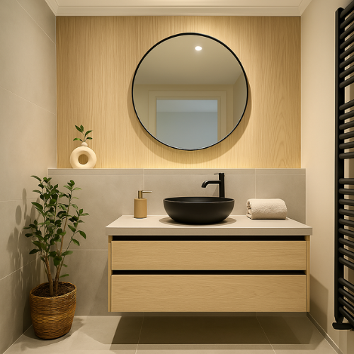 badkamer met licht houtlook spc panelen