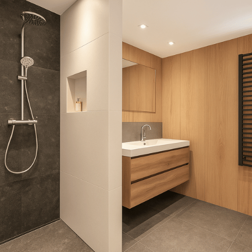 houten wandbekleding badkamer SPC