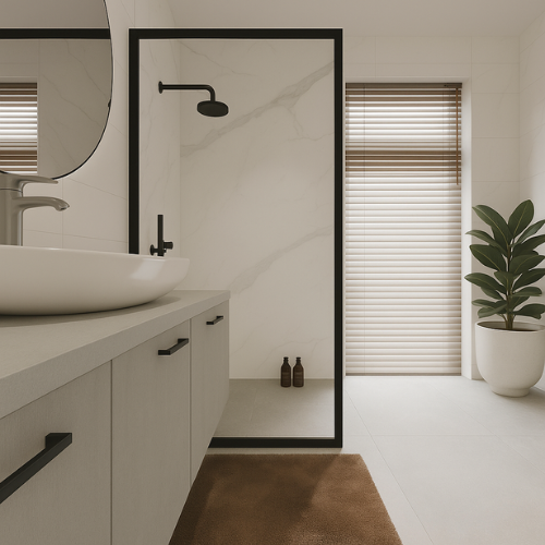 wandpanelen badkamer marmerlook wit