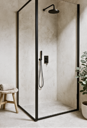 lichte douchehoek wandpaneel beige