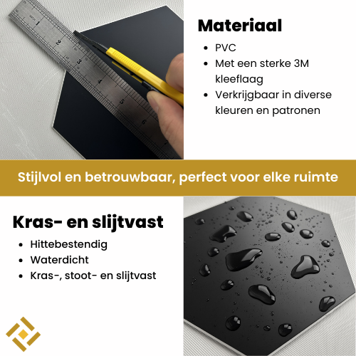 zwarte plaktegels hexagonstijl