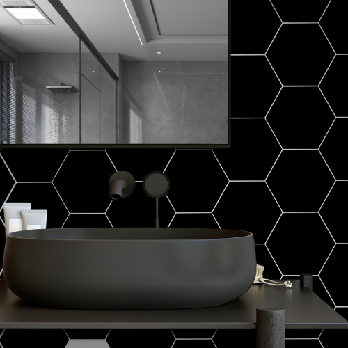 zwarte hexagon tegels