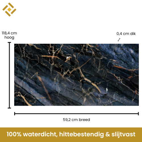 Donkerblauw marmer tegelpaneel afmetingen 118,4 x 59,2 cm