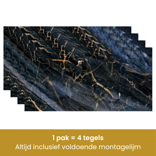 Donkerblauw marmer tegelpaneel 1 pak is 4 tegels